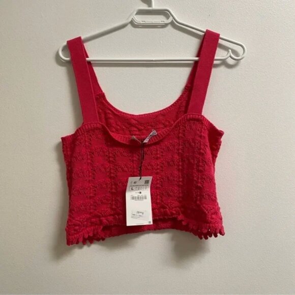 Zara Pointelle Knit Crop Top L - Picture 3 of 3